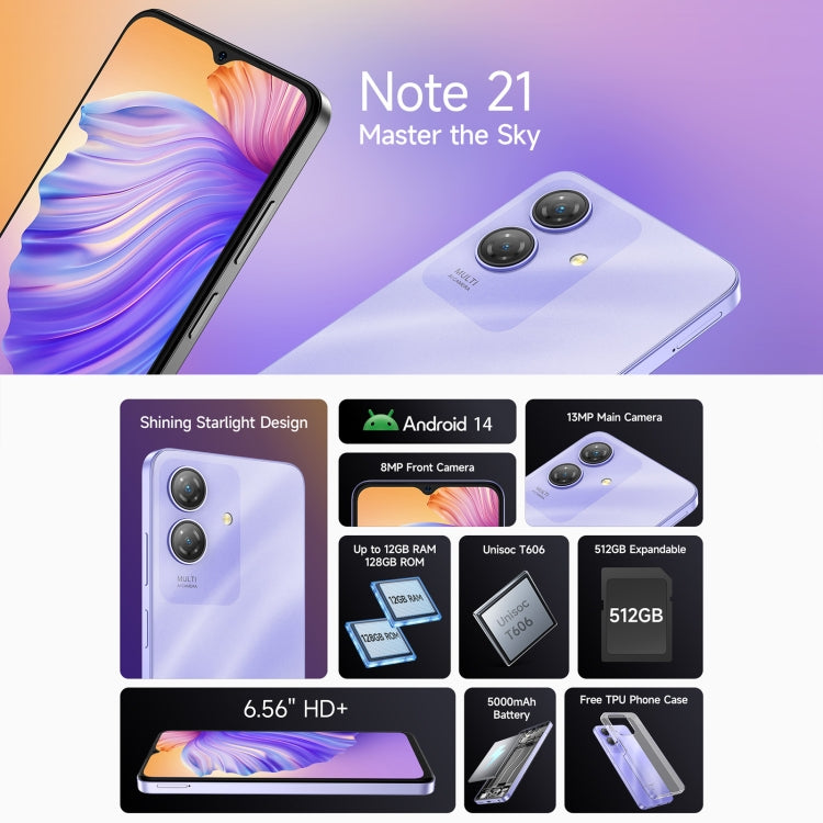 Ulefone Note 21, 4GB+128GB, Face ID & Fingerprint, 6.56 inch Android 14 Unisoc T606 Octa Core, Network: 4G, Dual SIM, OTG Ulefone Note 21, 4GB+128GB, Face ID & Fingerprint, 6.56 inch Android 14 Unisoc T606 Octa Core, Network: 4G, Dual SIM, OTG